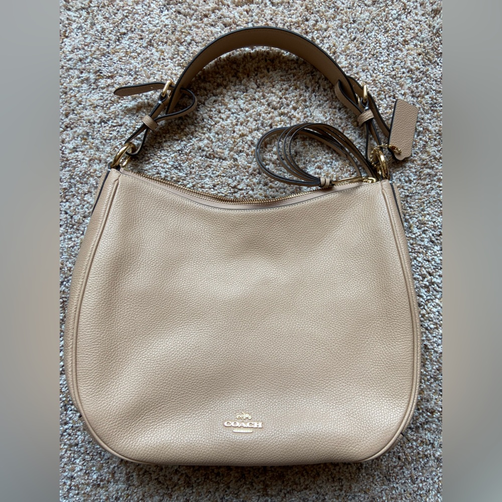 Coach Tan Leather Hobo Bag with Gold Accents
